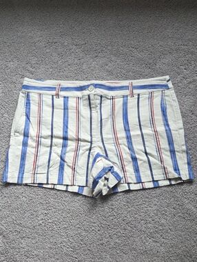 Loft Outlet Womens 100% Cotton Cream Striped Shorts, Size 16 Preppy Summer Beach